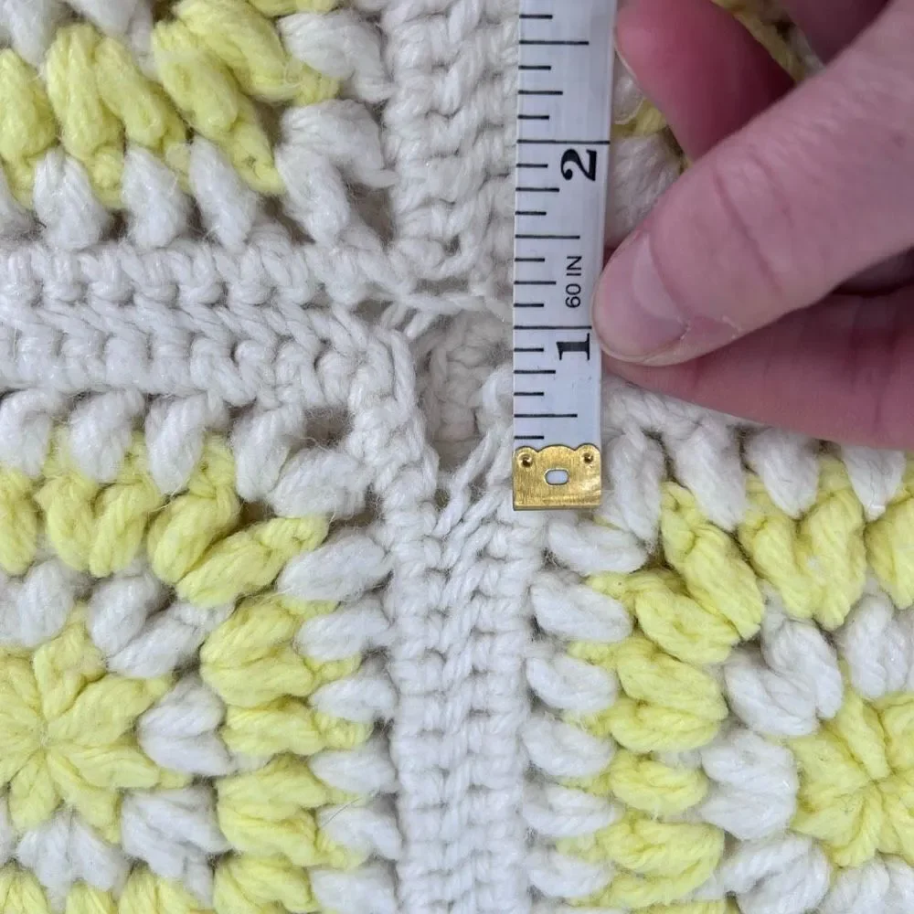 Vintage Handmade Large Afghan Blanket Yellow & White Camp Adirondack rustic 42 x